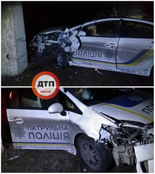 В Северодонецке из-за собаки автомобиль полиции Toyota Prius врезался в столб