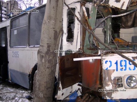 В Донецке троллейбус врезался в дерево