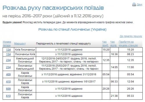 «Укрзализныця» внесла изменения в расписание движения поездов в Лисичанск